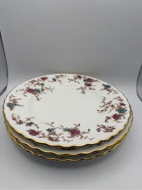 VTG SET OF 4 PORCELAIN MINTON ANCESTRAL 6.25" DIA DESSERT PLATES